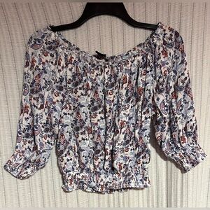 Toska White, Blue and Red Paisley Off-Shoulder Blouse